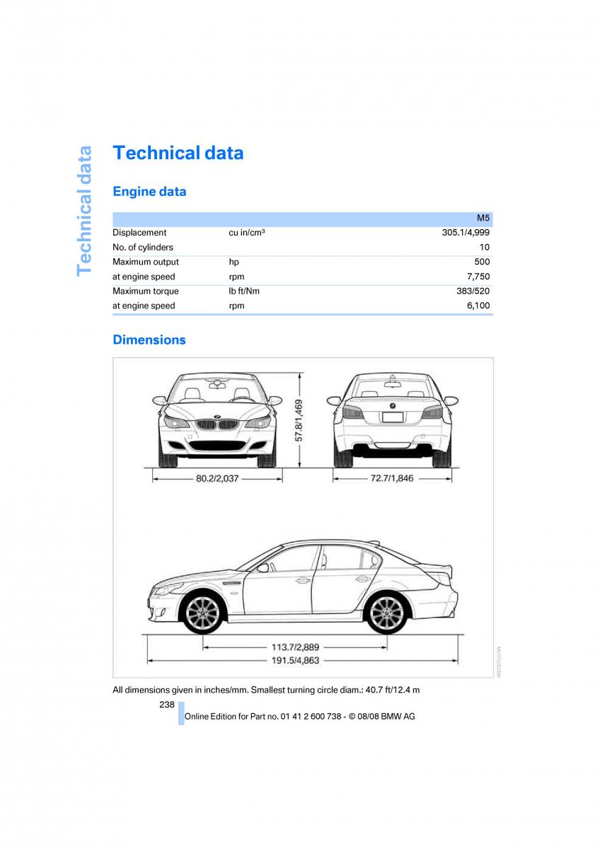 BMW M5 E60 M Power owners manual / page 240