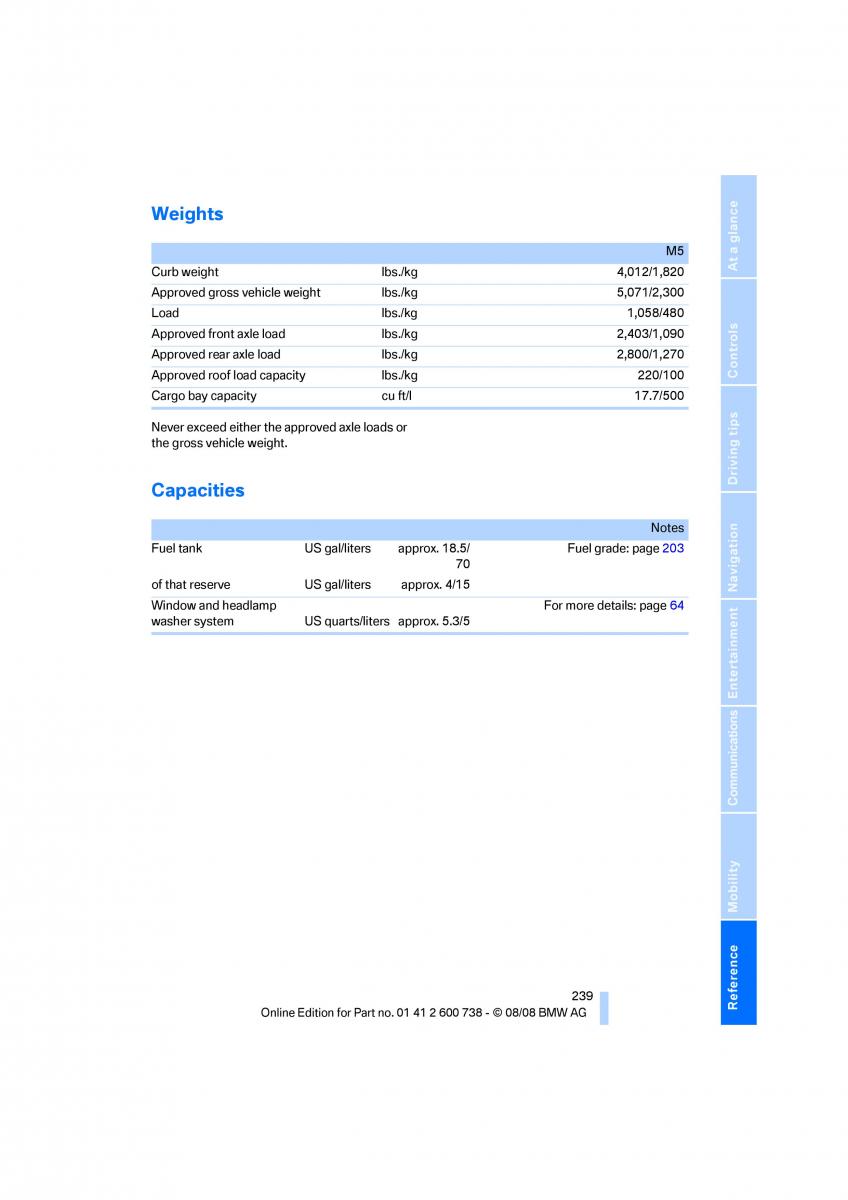 BMW M5 E60 M Power owners manual / page 241