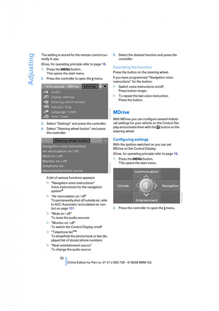 BMW M5 E60 M Power owners manual / page 54