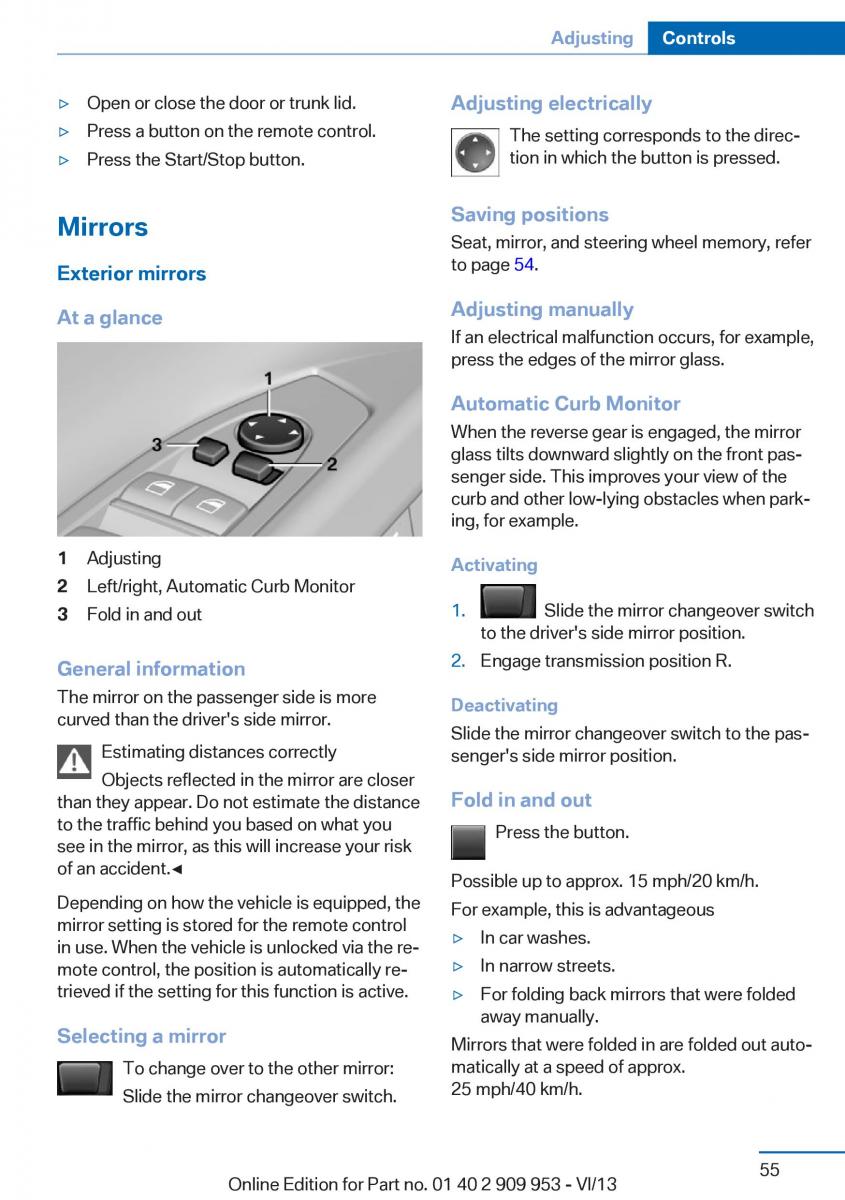 BMW M5 F10 M Power owners manual / page 55