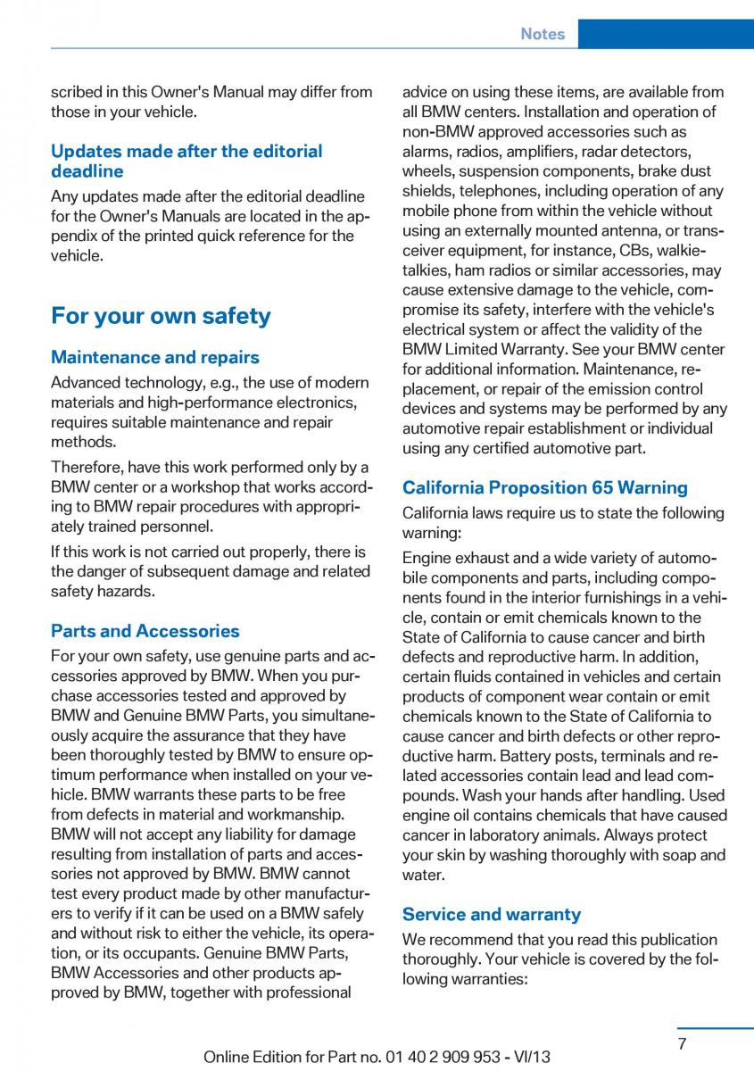 BMW M5 F10 M Power owners manual / page 7