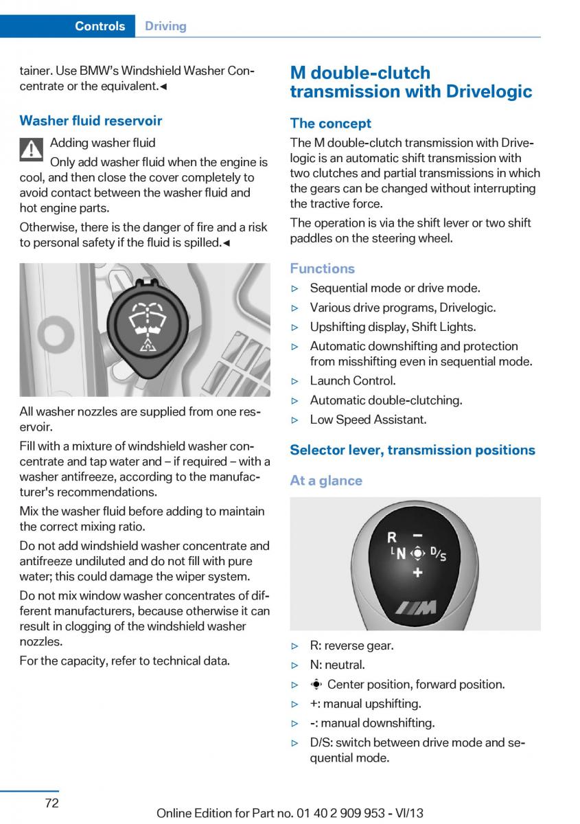 BMW M5 F10 M Power owners manual / page 72