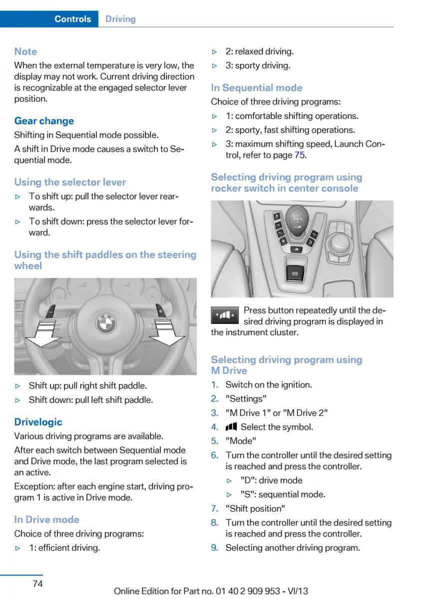 BMW M5 F10 M Power owners manual / page 74