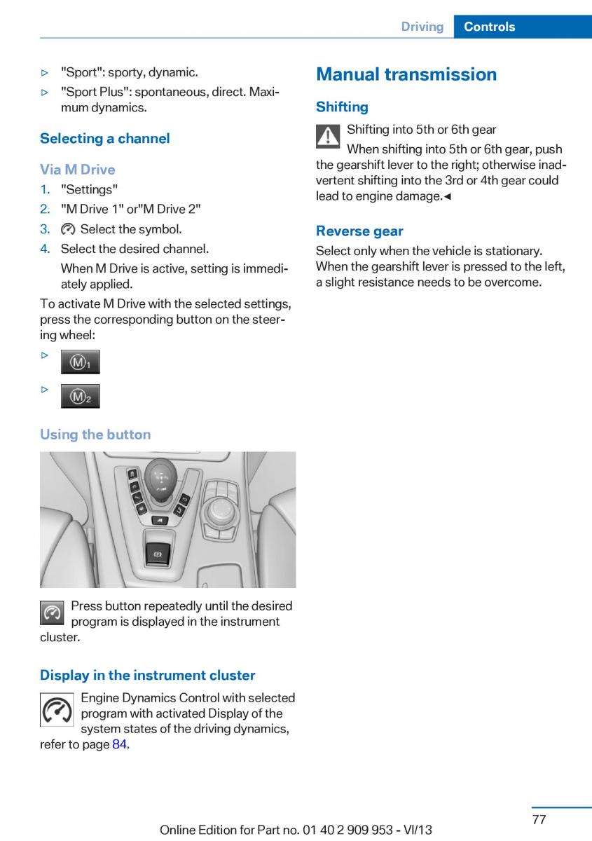 BMW M5 F10 M Power owners manual / page 77