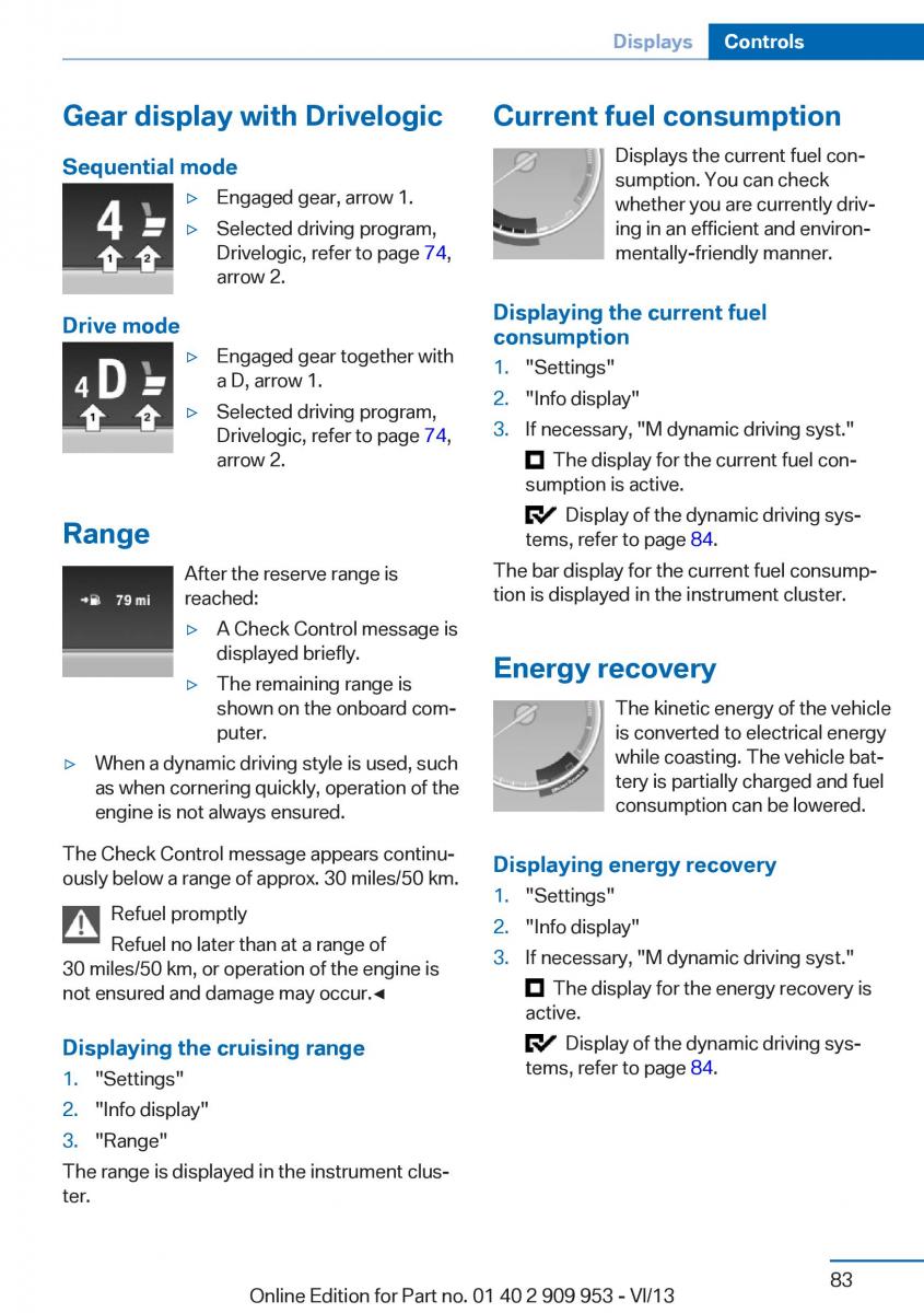 BMW M5 F10 M Power owners manual / page 83