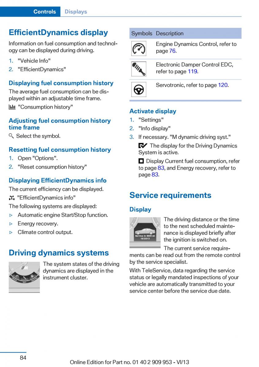 BMW M5 F10 M Power owners manual / page 84