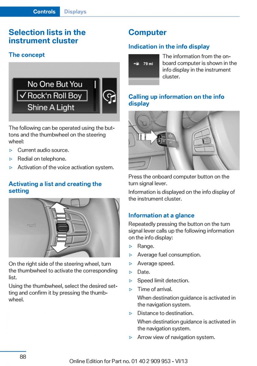 BMW M5 F10 M Power owners manual / page 88