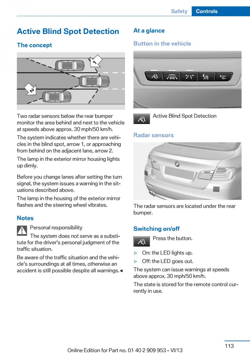 BMW M5 F10 M Power owners manual / page 113