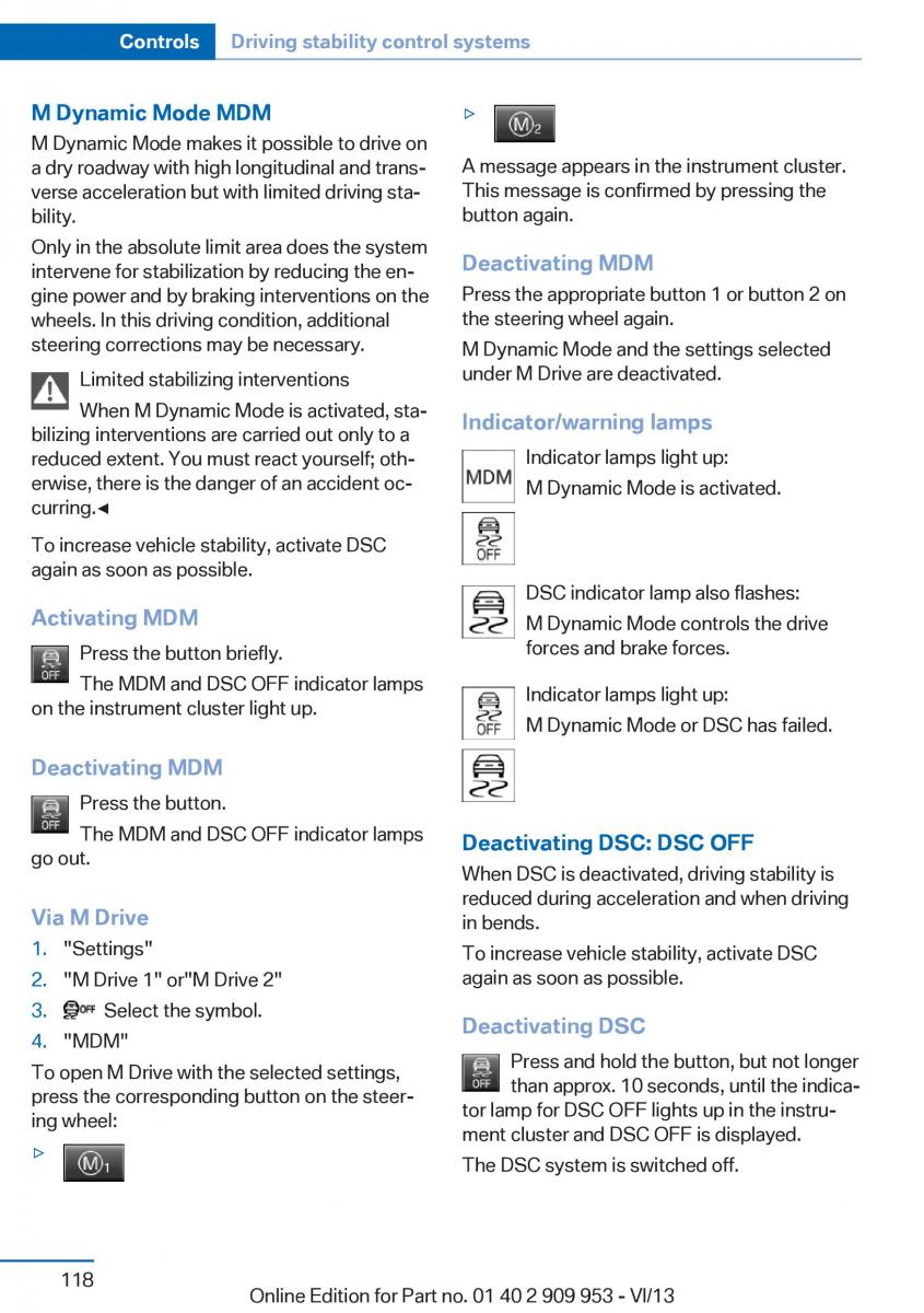 BMW M5 F10 M Power owners manual / page 118