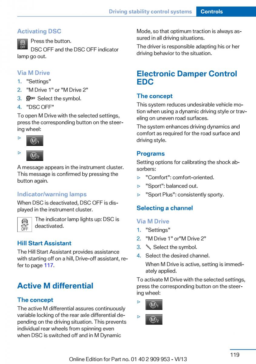 BMW M5 F10 M Power owners manual / page 119