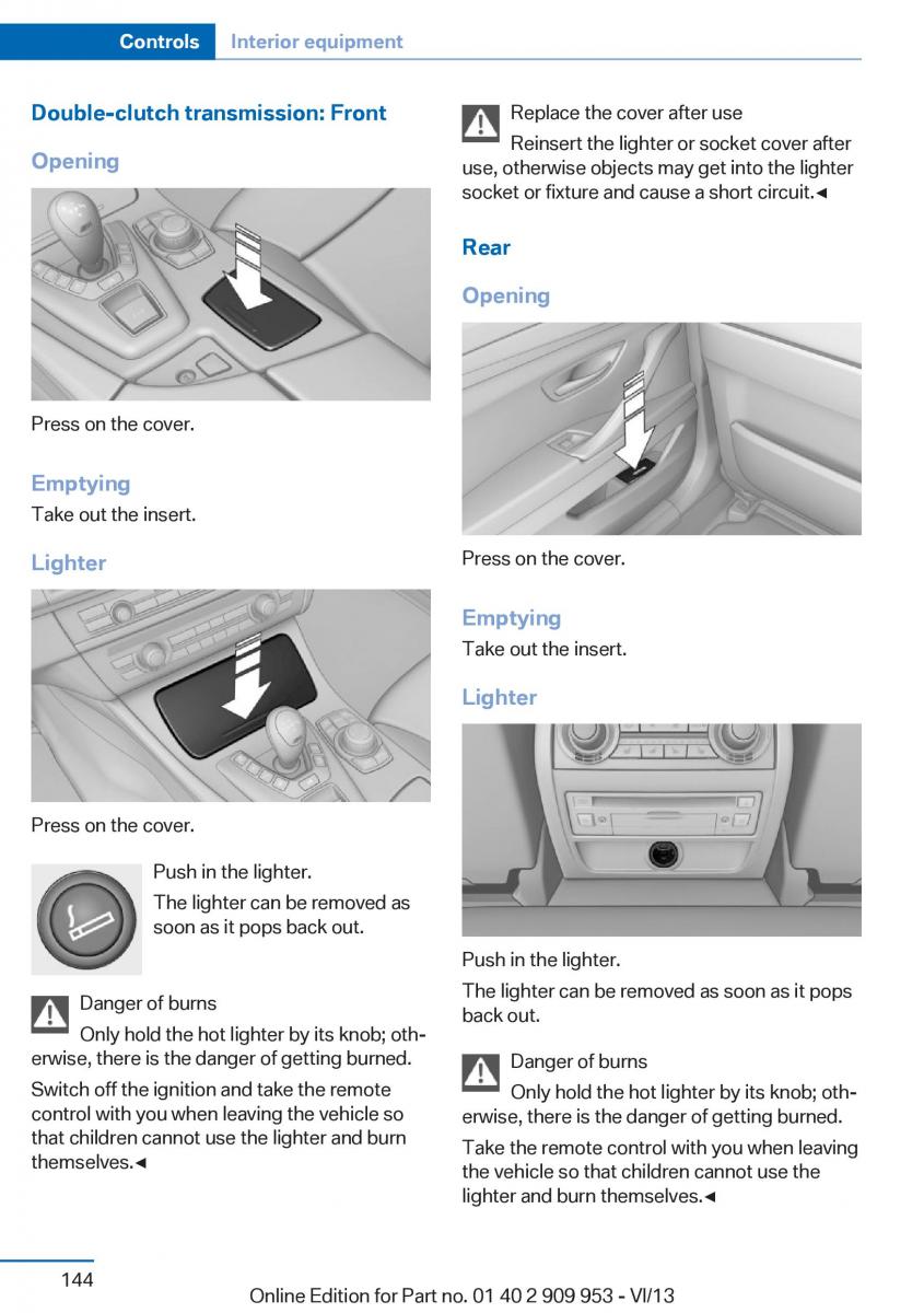 BMW M5 F10 M Power owners manual / page 144