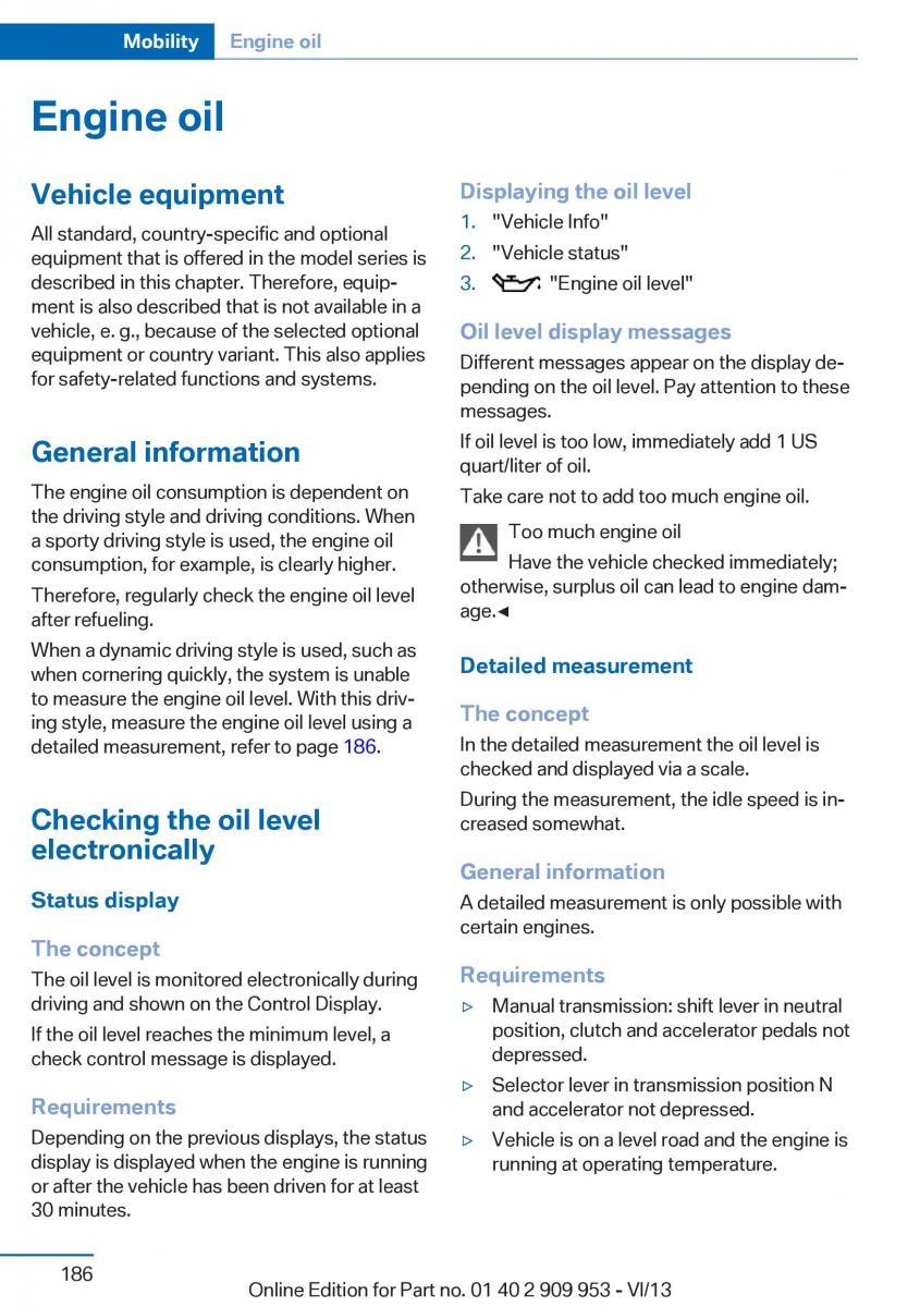 BMW M5 F10 M Power owners manual / page 186