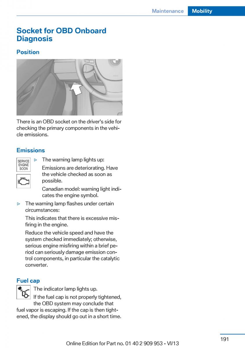 BMW M5 F10 M Power owners manual / page 191