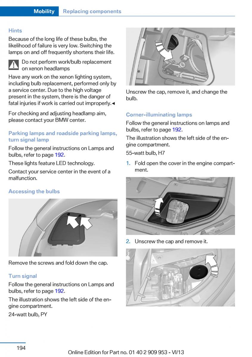 BMW M5 F10 M Power owners manual / page 194