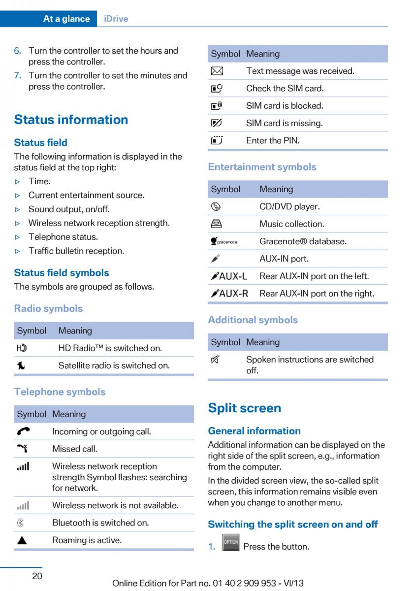 BMW M5 F10 M Power owners manual / page 20