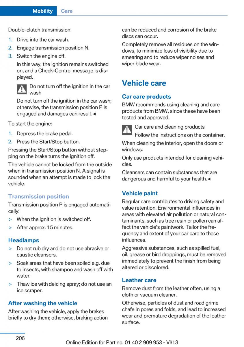 BMW M5 F10 M Power owners manual / page 206