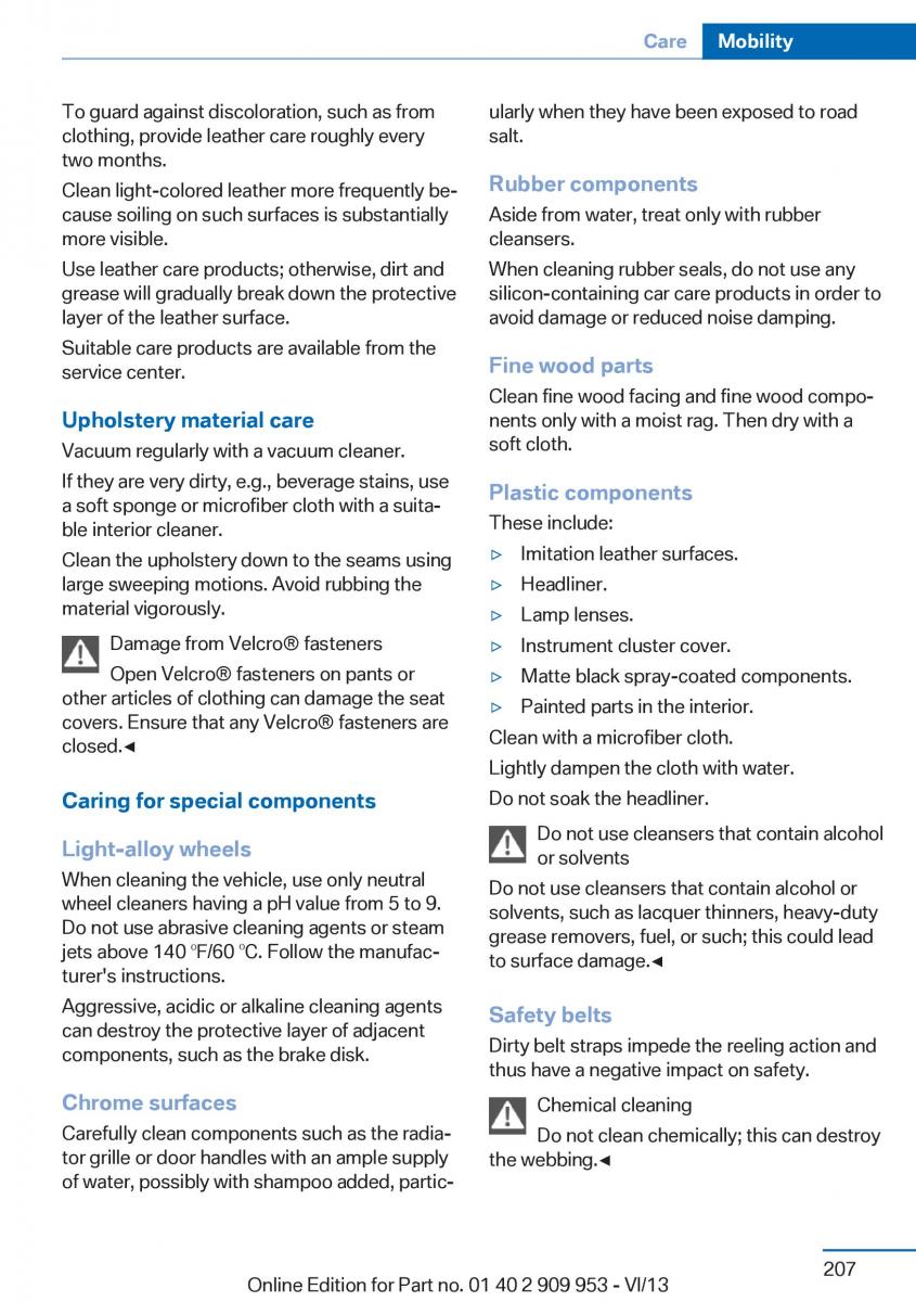 BMW M5 F10 M Power owners manual / page 207