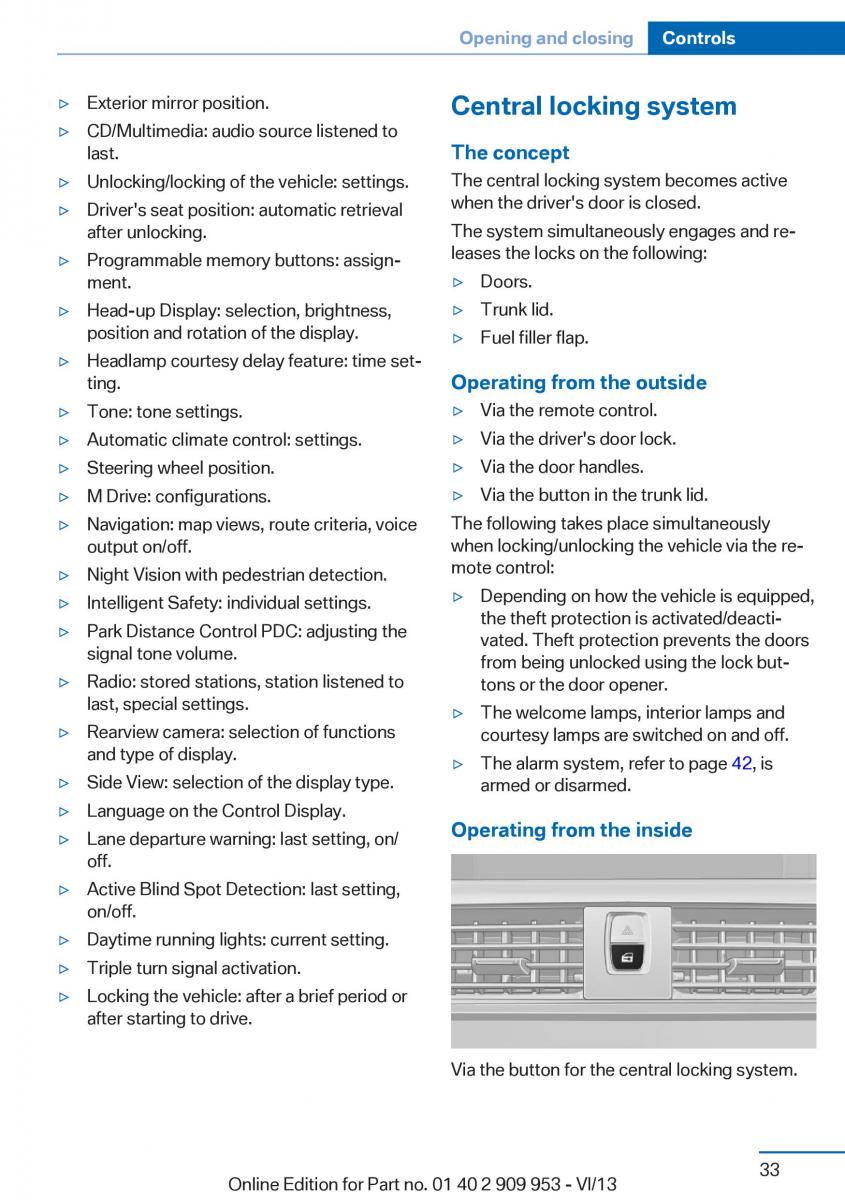 BMW M5 F10 M Power owners manual / page 33