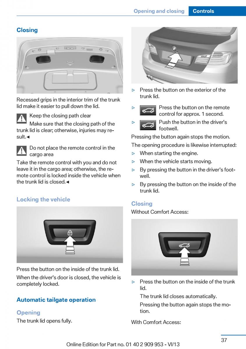 BMW M5 F10 M Power owners manual / page 37