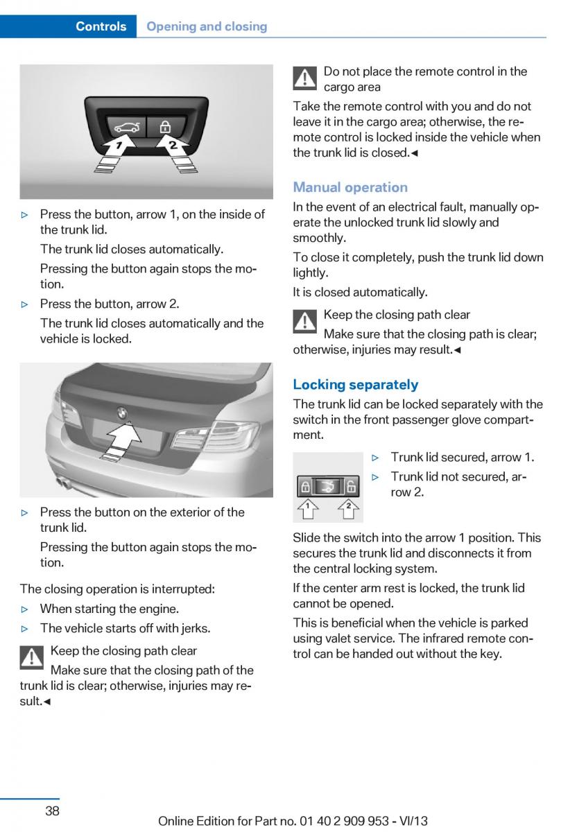 BMW M5 F10 M Power owners manual / page 38