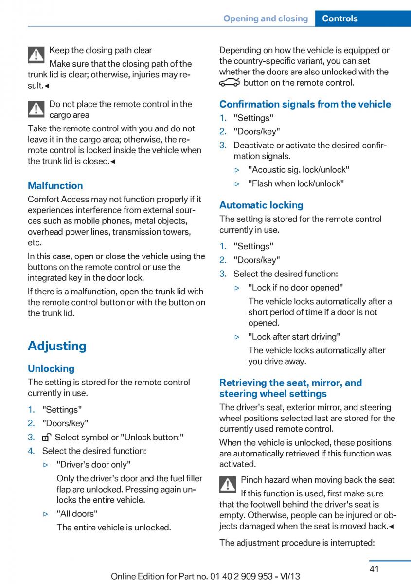 BMW M5 F10 M Power owners manual / page 41