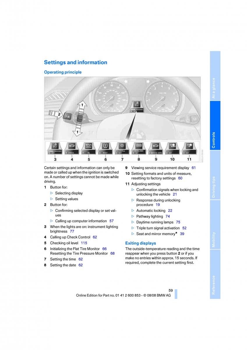 BMW 1 E87 convertible owners manual / page 61