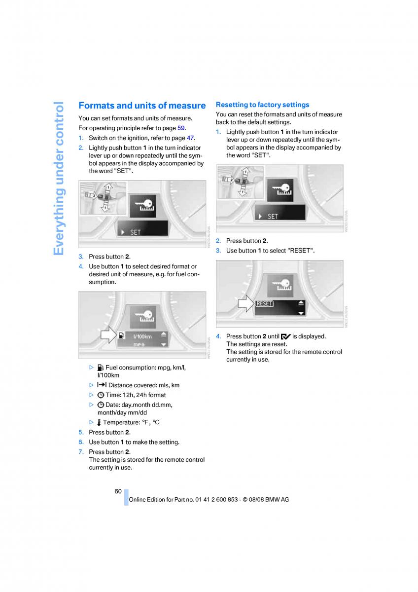 BMW 1 E87 convertible owners manual / page 62