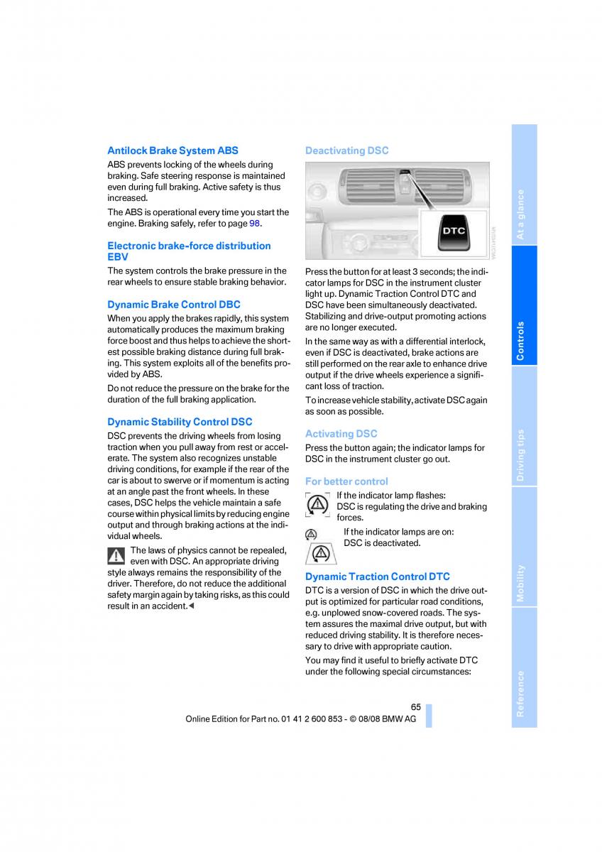 BMW 1 E87 convertible owners manual / page 67