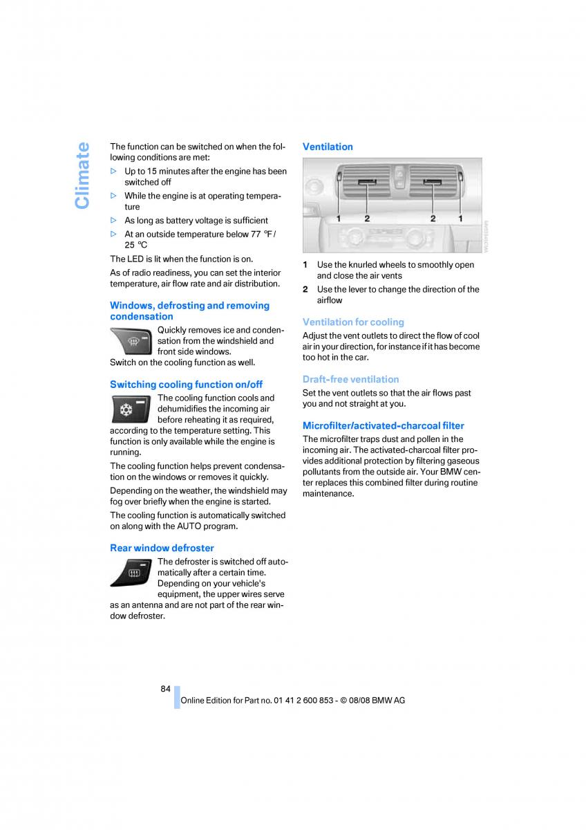 BMW 1 E87 convertible owners manual / page 86