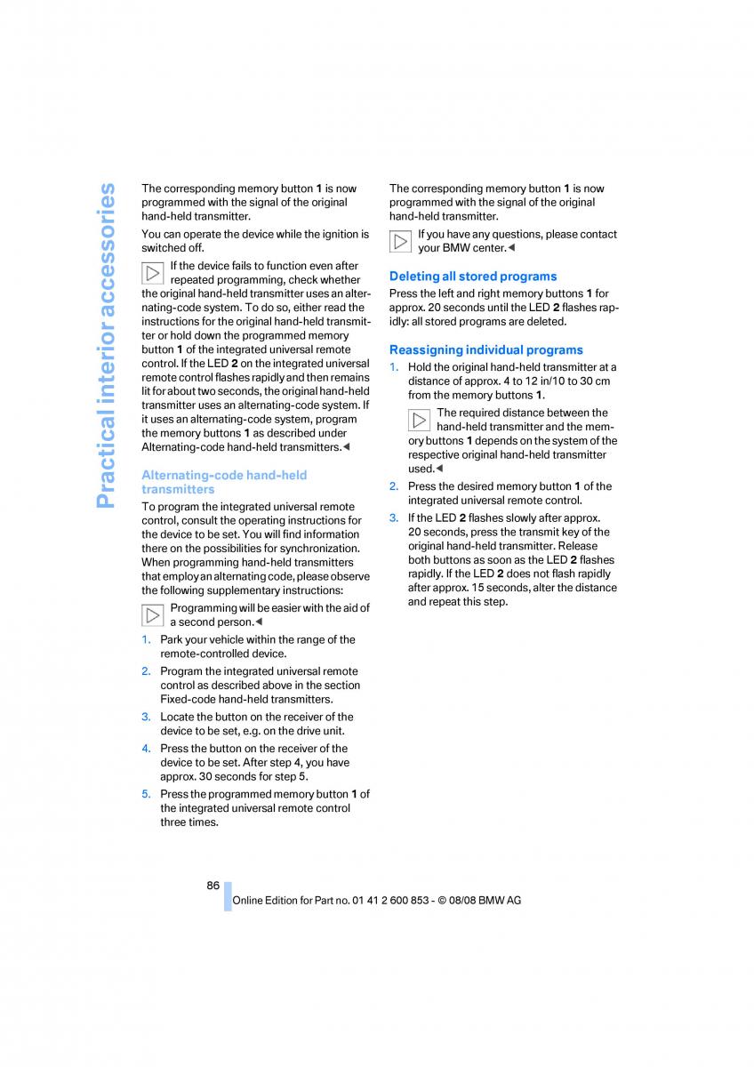 BMW 1 E87 convertible owners manual / page 88