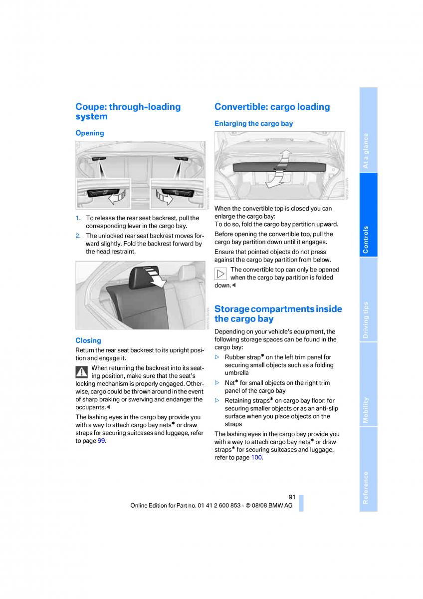 BMW 1 E87 convertible owners manual / page 93