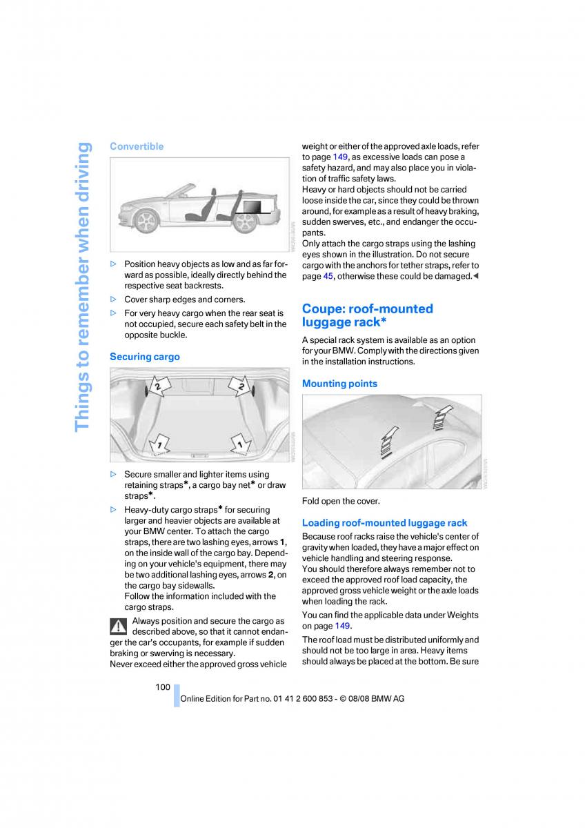 BMW 1 E87 convertible owners manual / page 102