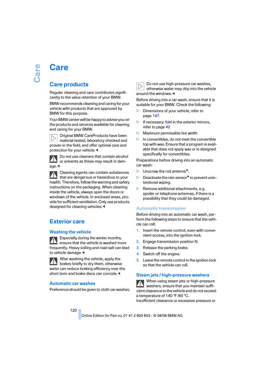 BMW 1 E87 convertible owners manual / page 122