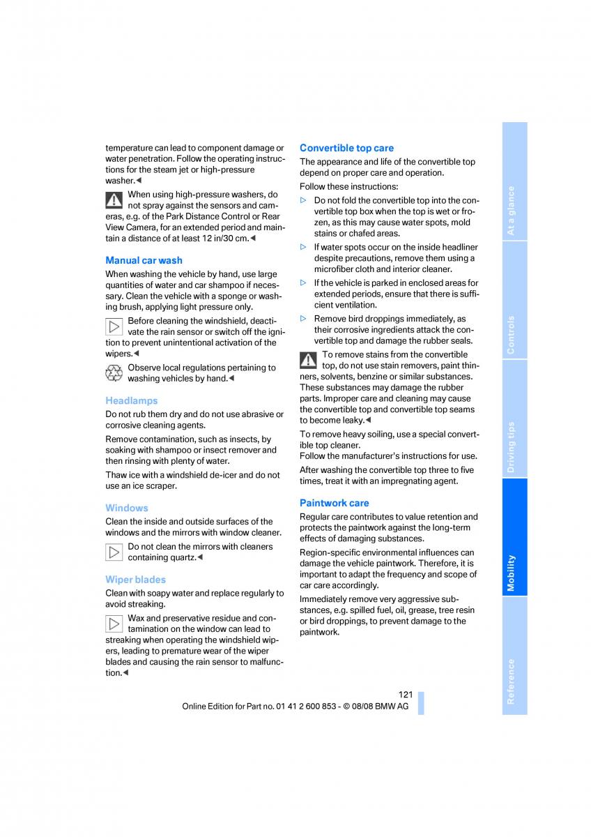 BMW 1 E87 convertible owners manual / page 123