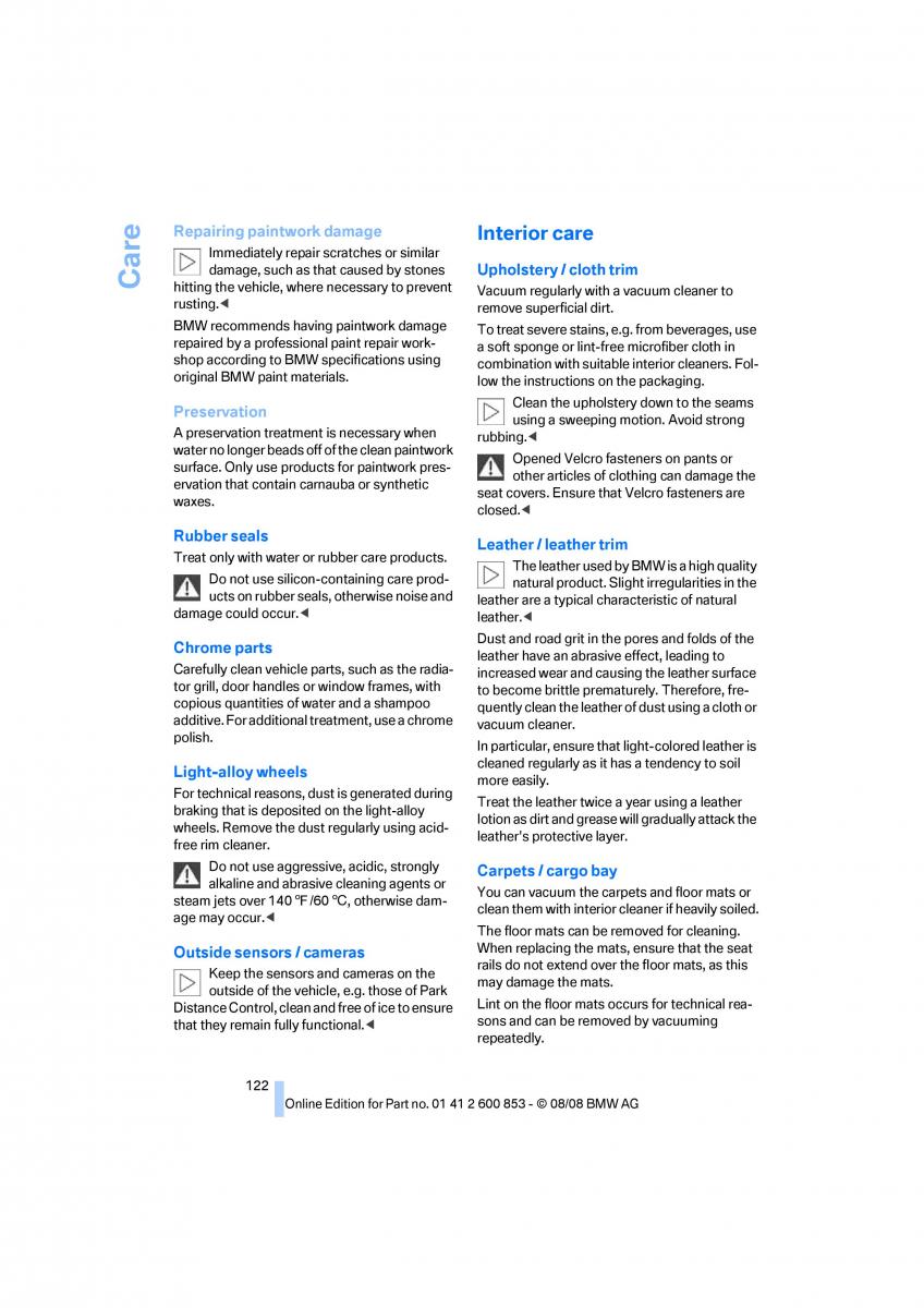 BMW 1 E87 convertible owners manual / page 124