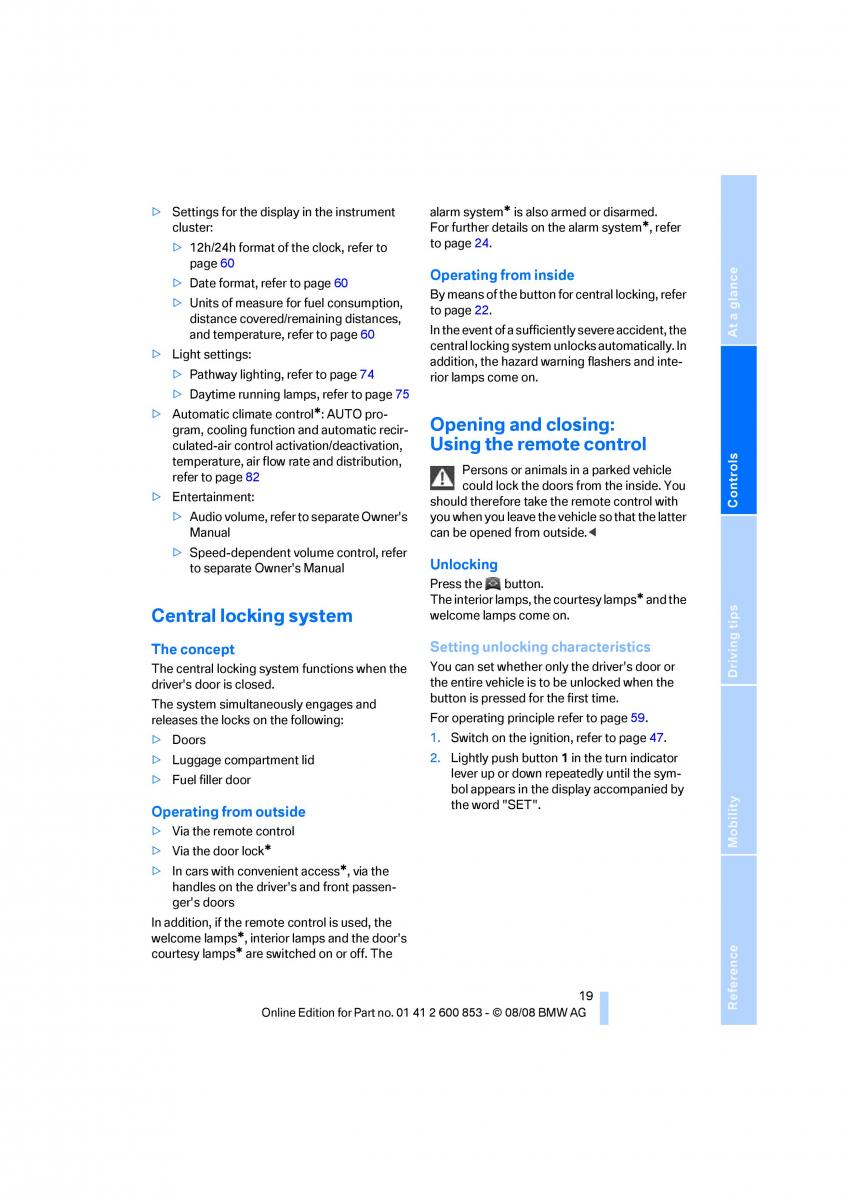 BMW 1 E87 convertible owners manual / page 21