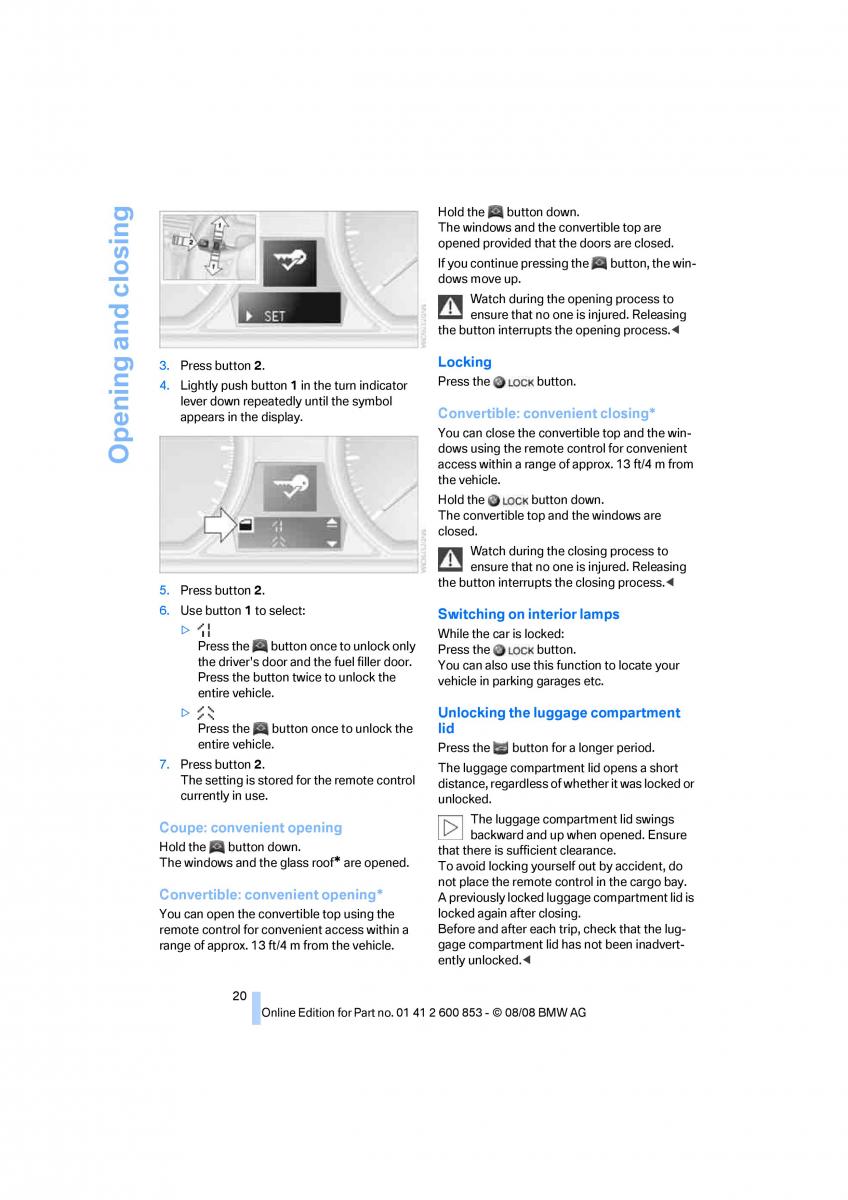 BMW 1 E87 convertible owners manual / page 22