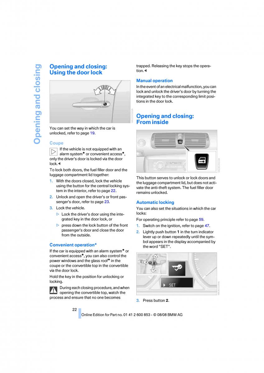 BMW 1 E87 convertible owners manual / page 24