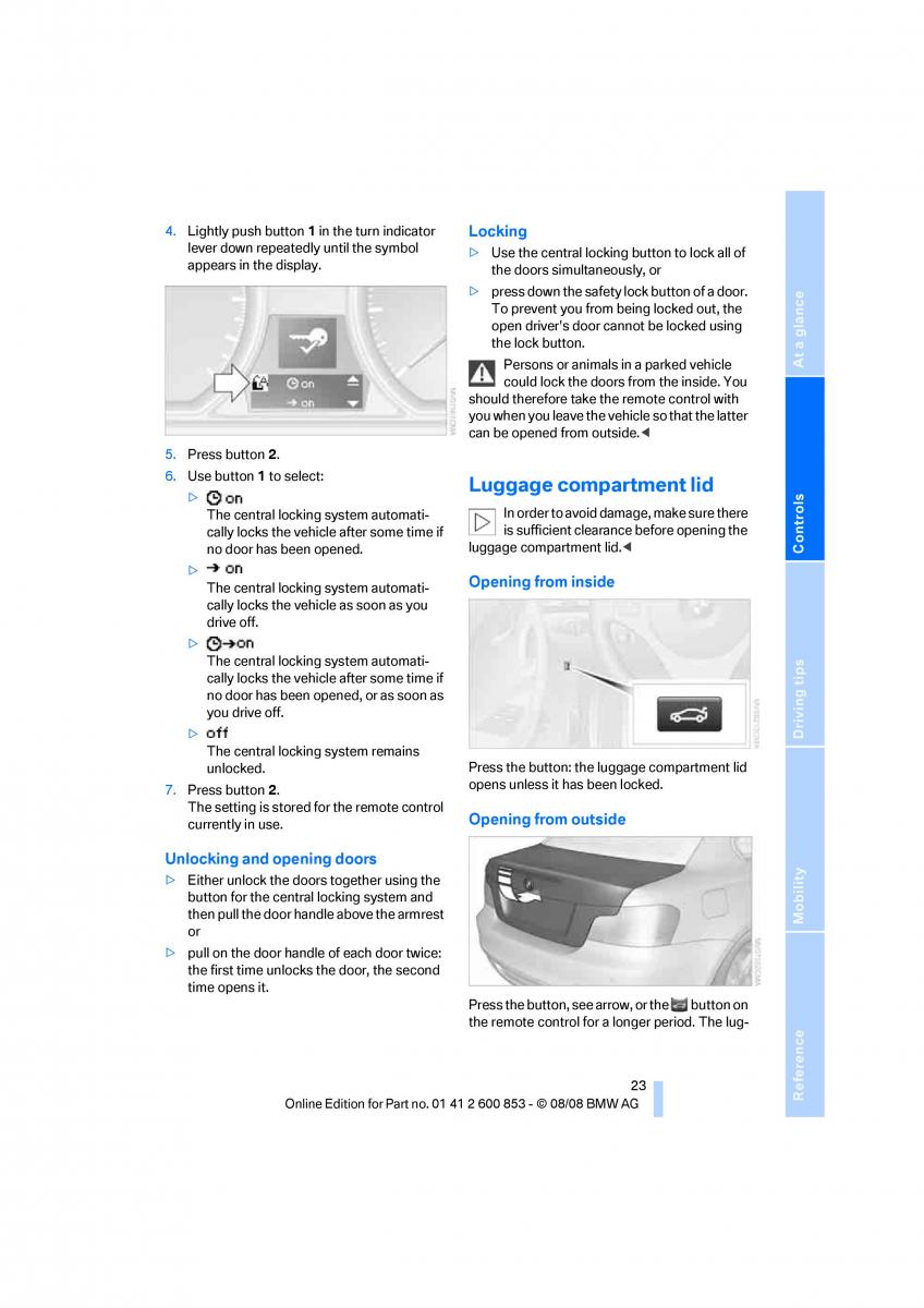 BMW 1 E87 convertible owners manual / page 25