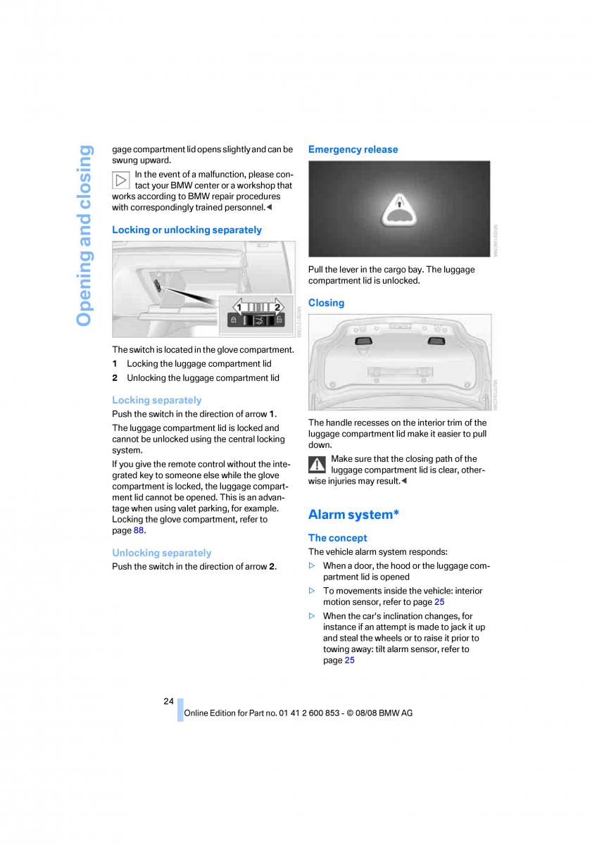 BMW 1 E87 convertible owners manual / page 26