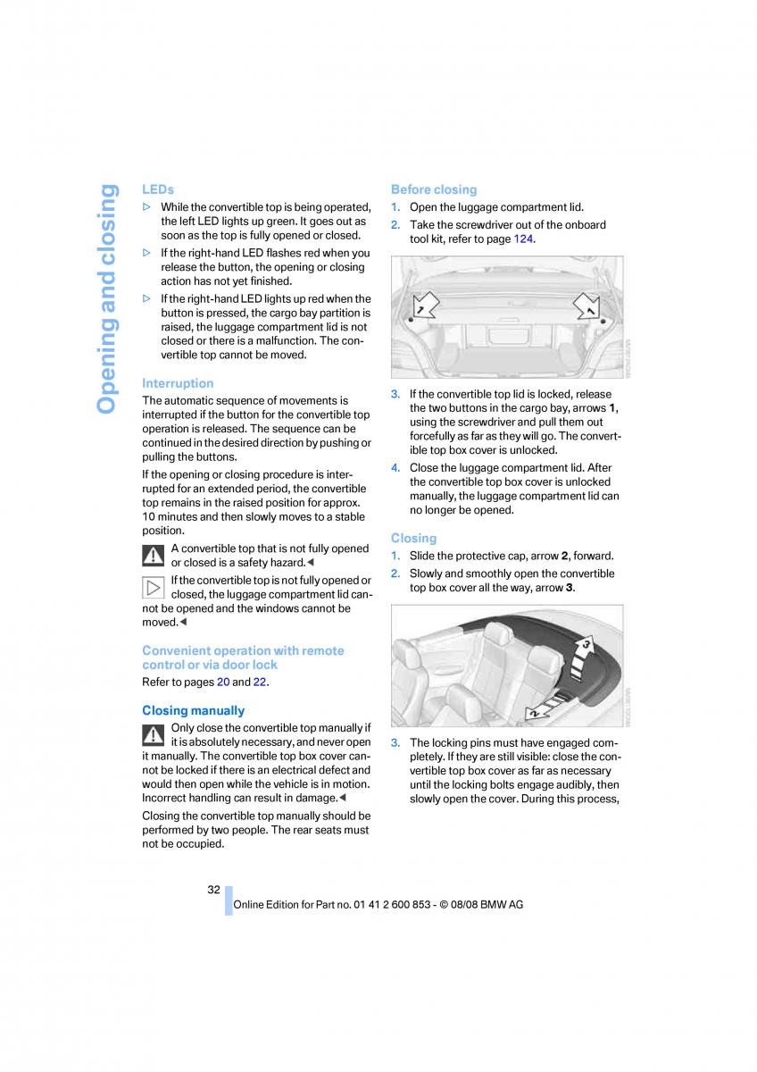 BMW 1 E87 convertible owners manual / page 34