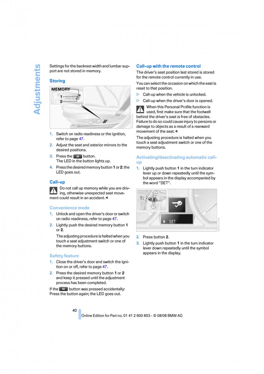 BMW 1 E87 convertible owners manual / page 42