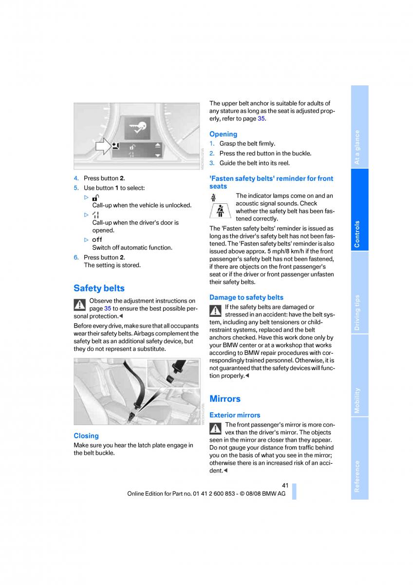 BMW 1 E87 convertible owners manual / page 43