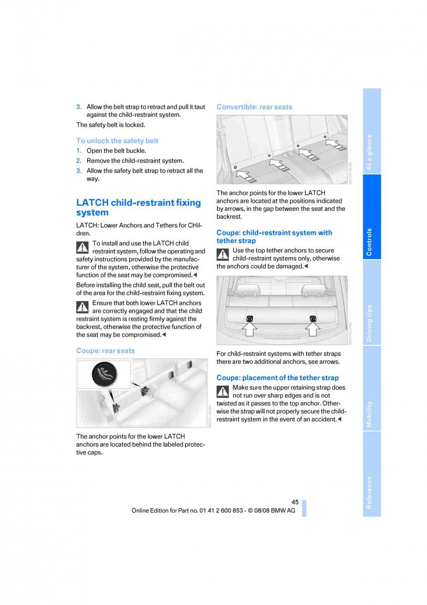 BMW 1 E87 convertible owners manual / page 47