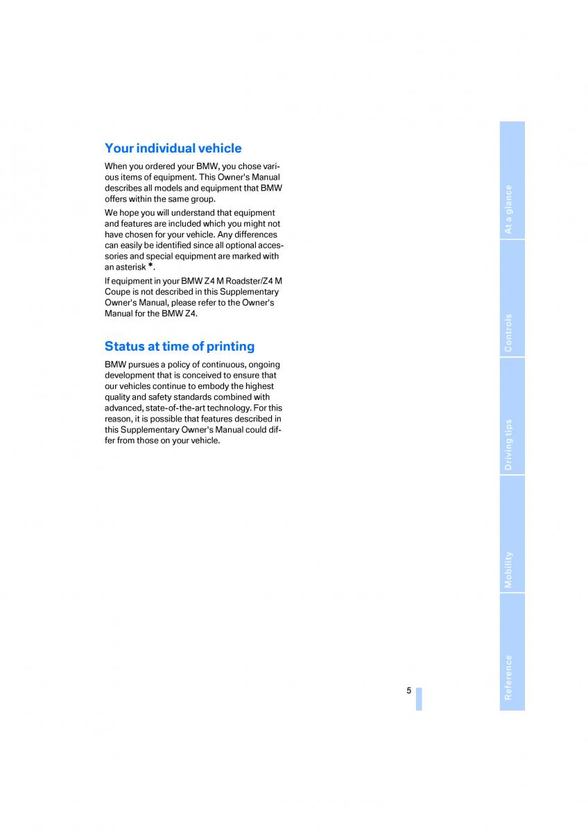 BMW Z4M E86 M Power Coupe owners manual / page 7