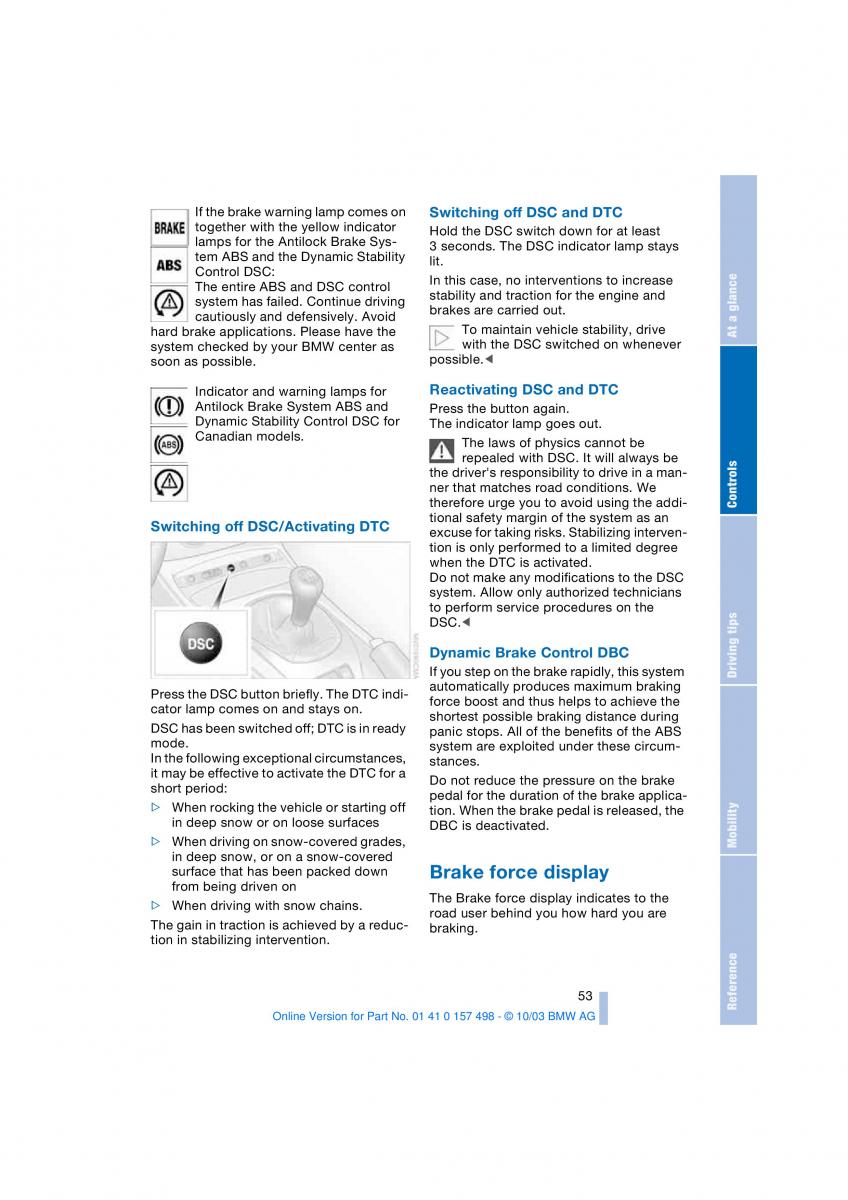 BMW Z4 E85 E86 owners manual / page 55