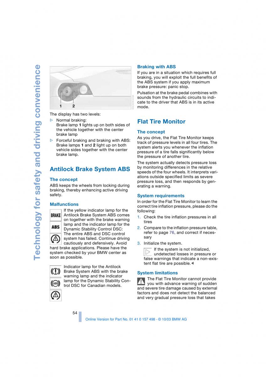 BMW Z4 E85 E86 owners manual / page 56