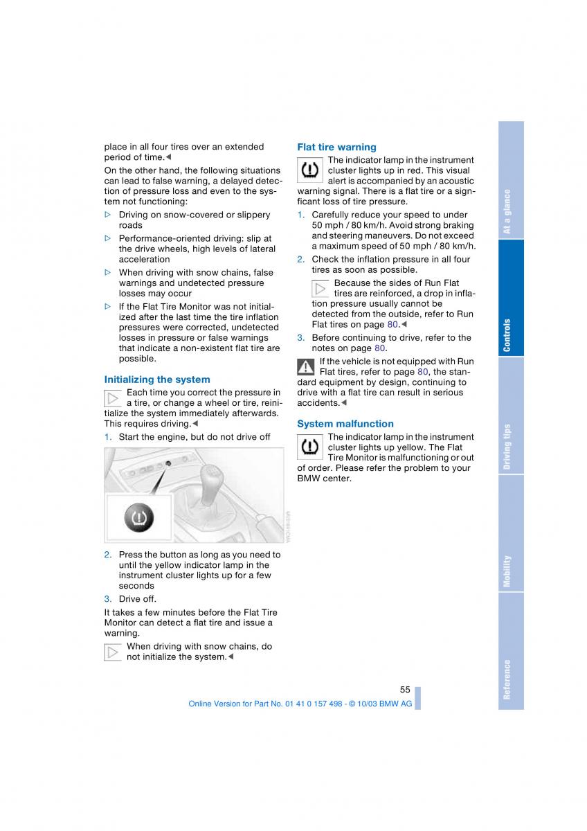 BMW Z4 E85 E86 owners manual / page 57