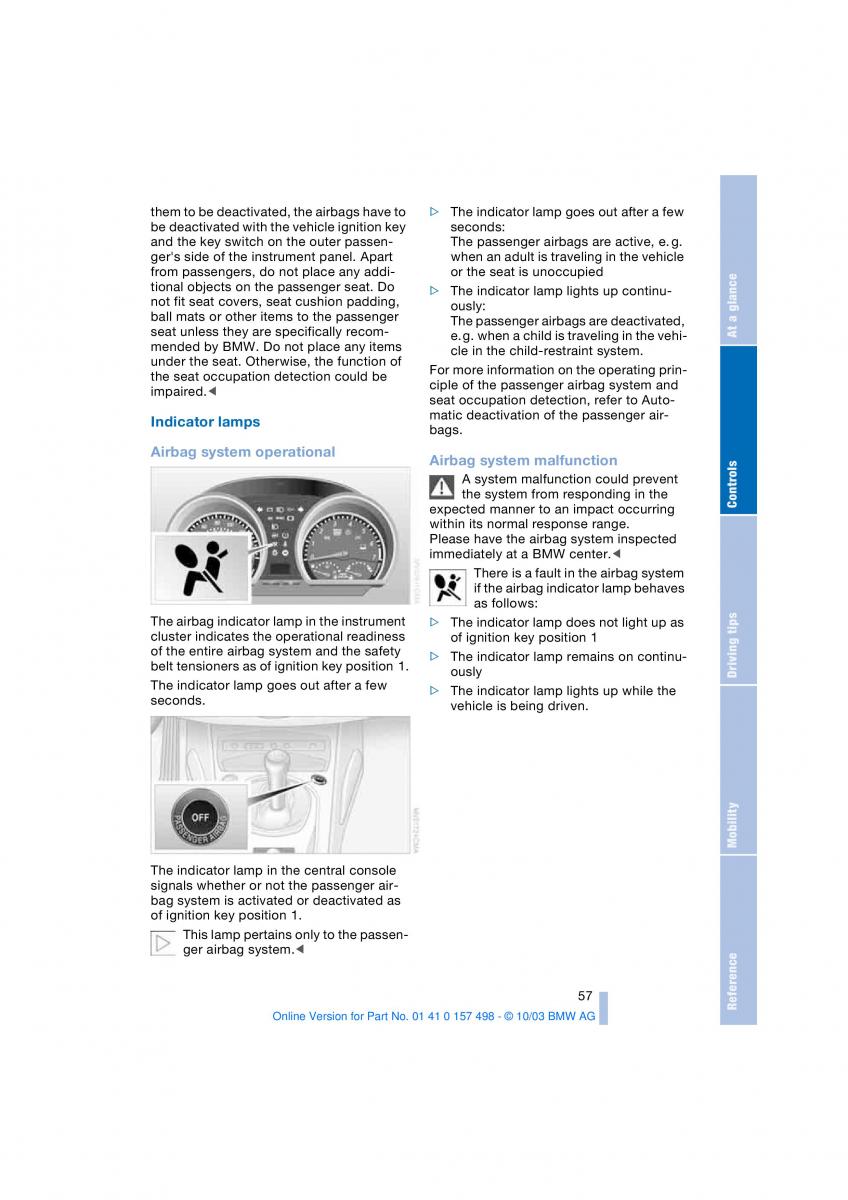 BMW Z4 E85 E86 owners manual / page 59