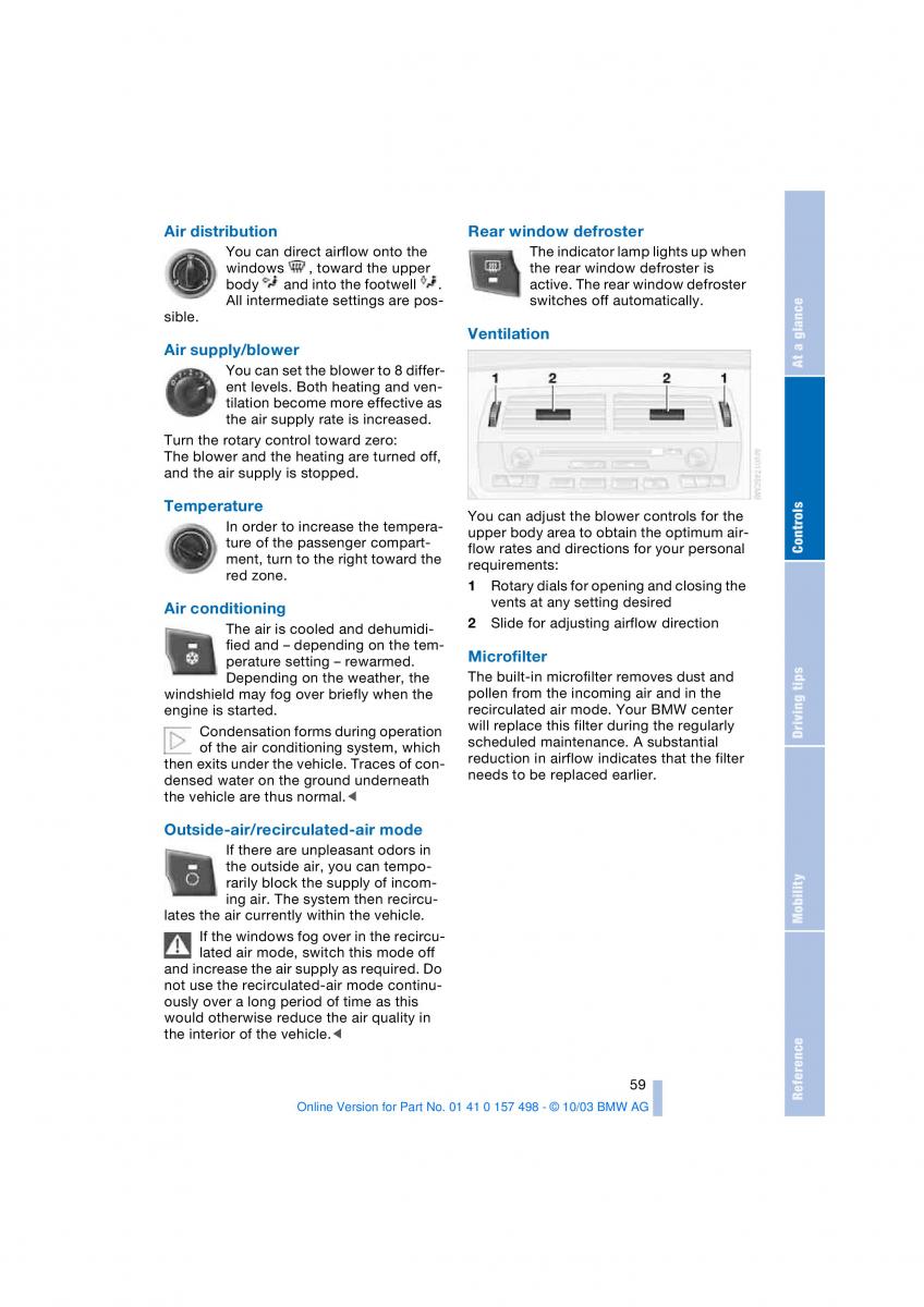 BMW Z4 E85 E86 owners manual / page 61